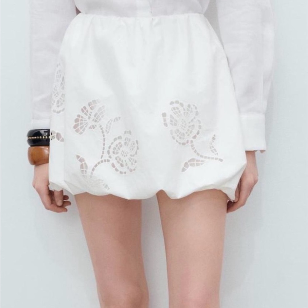 Mango White Mini Skirt with Intricate Embroidery